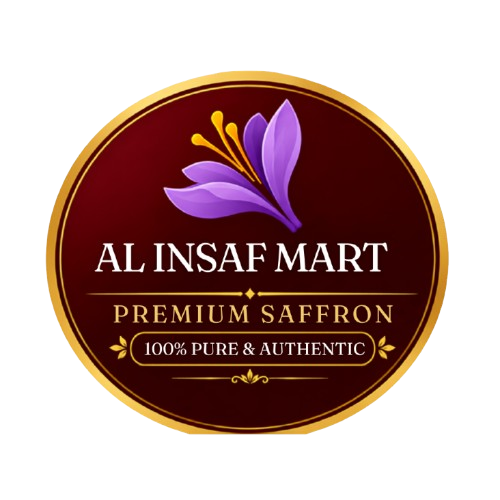 Al Insaf Mart Premium Saffron jar with fresh saffron flower